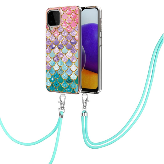 For Samsung Galaxy A22 4G EU Version/M32 Electroplating Pattern IMD TPU Shockproof Case with Neck Lanyard(Colorful Scales) by buy2fix