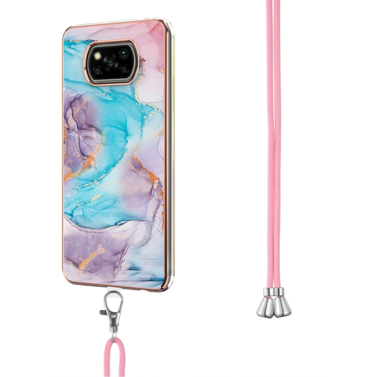 For Xiaomi Poco X3 NFC Electroplating Pattern IMD TPU Shockproof Case with Neck Lanyard(Milky Way Blue Marble) by buy2fix
