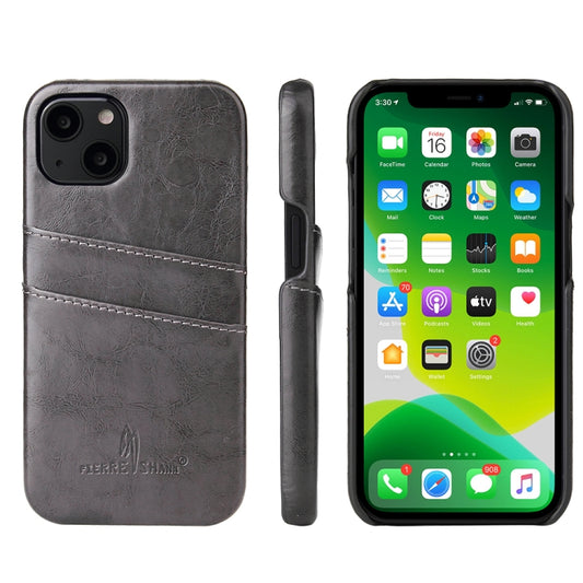 For iPhone 13 Pro Fierre Shann Retro Oil Wax Texture PU Leather Case with Card Slots (Grey) - iPhone 13 Pro Cases by FIERRE SHANN | Online Shopping UK | buy2fix
