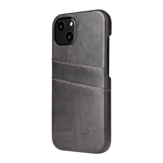 For iPhone 13 Pro Fierre Shann Retro Oil Wax Texture PU Leather Case with Card Slots (Grey) by FIERRE SHANN