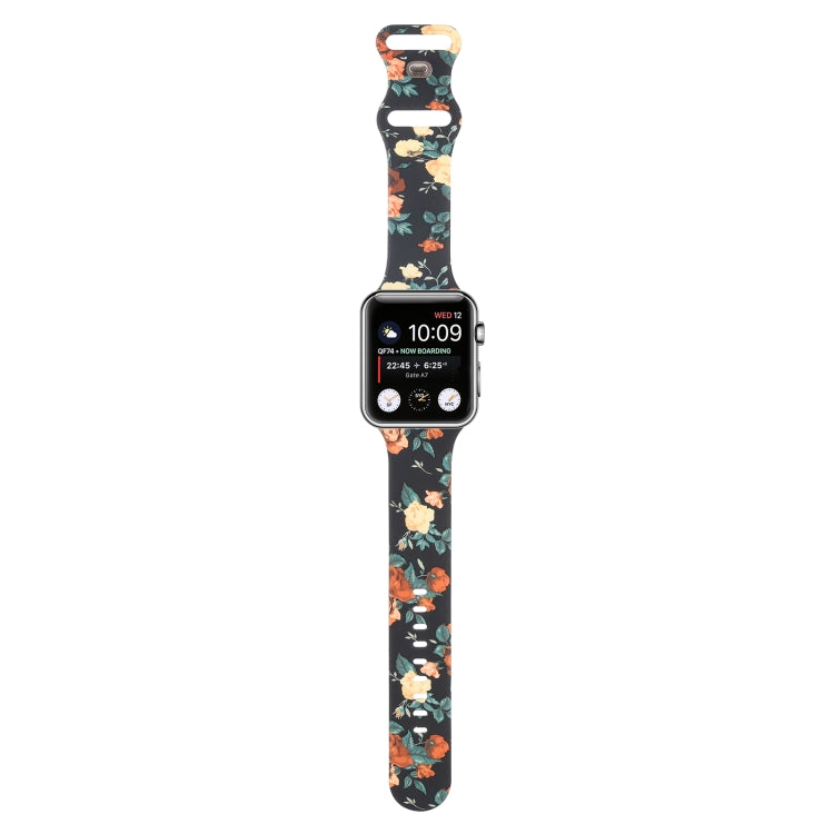 8-buckle Printed Strap Watch Band For Apple Watch Ultra 49mm&Watch Ultra 2 49mm / Series 9&8&7 45mm / SE 3&SE 2&6&SE&5&4 44mm / 3&2&1 42mm(Black Background Rose) by buy2fix