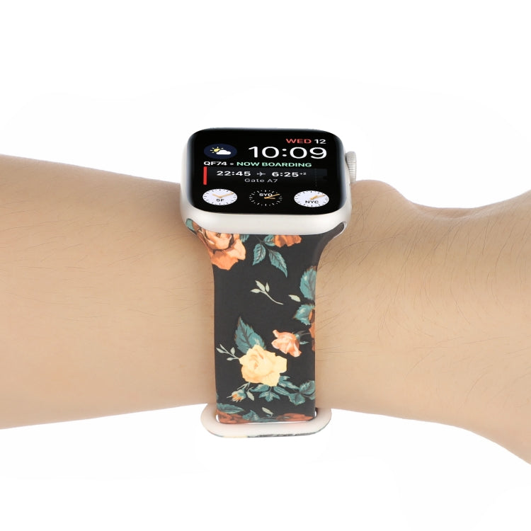 8-buckle Printed Strap Watch Band For Apple Watch Ultra 49mm&Watch Ultra 2 49mm / Series 9&8&7 45mm / SE 3&SE 2&6&SE&5&4 44mm / 3&2&1 42mm(Black Background Rose) by buy2fix