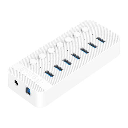 ORICO CT2U3-7AB-WH 7 In 1 Plastic Stripes Multi-Port USB HUB with Individual Switches, UK Plug(White) - USB 3.0 HUB by ORICO | Online Shopping UK | buy2fix