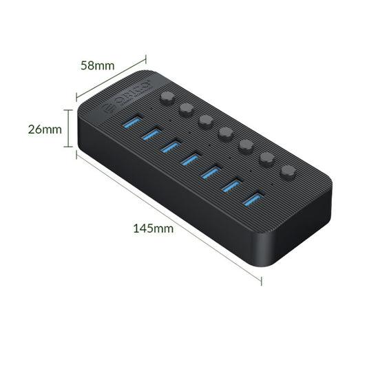 ORICO CT2U3-7AB-BK 7 In 1 Plastic Stripes Multi-Port USB HUB with Individual Switches, AU Plug(Black) by ORICO