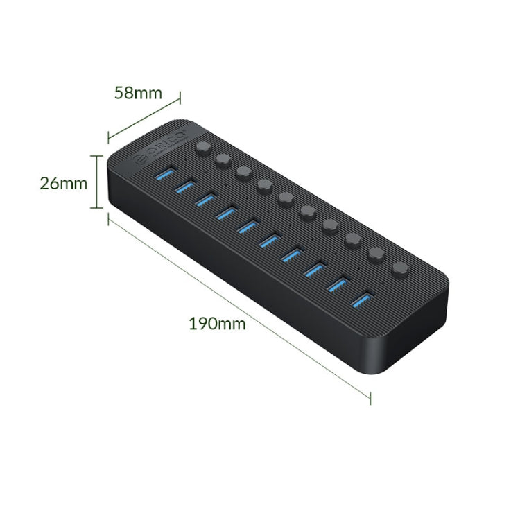 ORICO CT2U3-10AB-BK 10 In 1 Plastic Stripes Multi-Port USB HUB with Individual Switches, UK Plug(Black) - USB 3.0 HUB by ORICO | Online Shopping UK | buy2fix