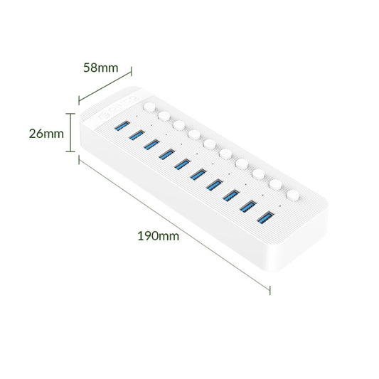 ORICO CT2U3-10AB-WH 10 In 1 Plastic Stripes Multi-Port USB HUB with Individual Switches, UK Plug(White) by ORICO