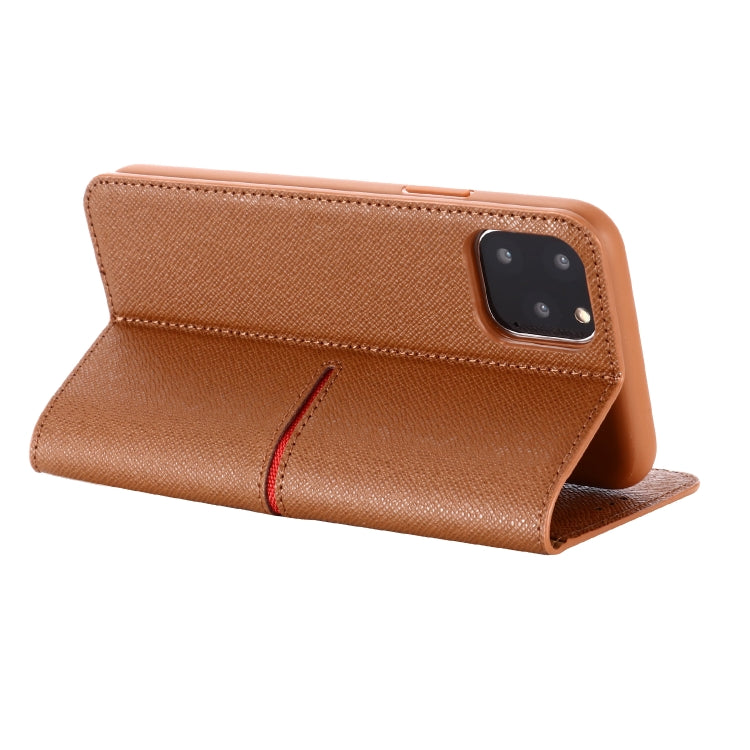 For iPhone 11 Pro GEBEI Top-grain Leather Horizontal Flip Protective Case with Holder & Card Slots & Wallet & Photo Frame(Brown) - iPhone 11 Pro Cases by GEBEI | Online Shopping UK | buy2fix