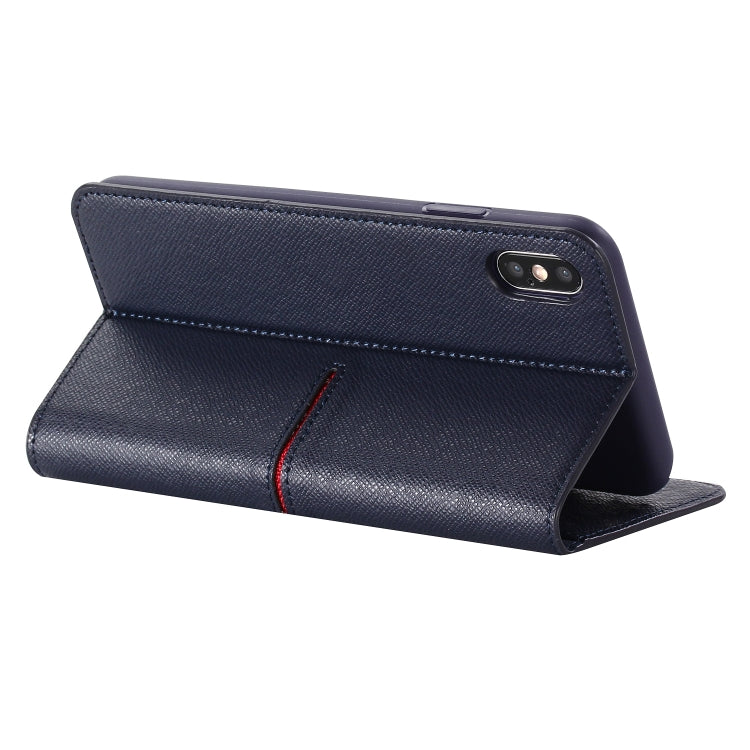 For iPhone XS / X GEBEI Top-grain Leather Horizontal Flip Protective Case with Holder & Card Slots & Wallet & Photo Frame(Blue) - More iPhone Cases by GEBEI | Online Shopping UK | buy2fix