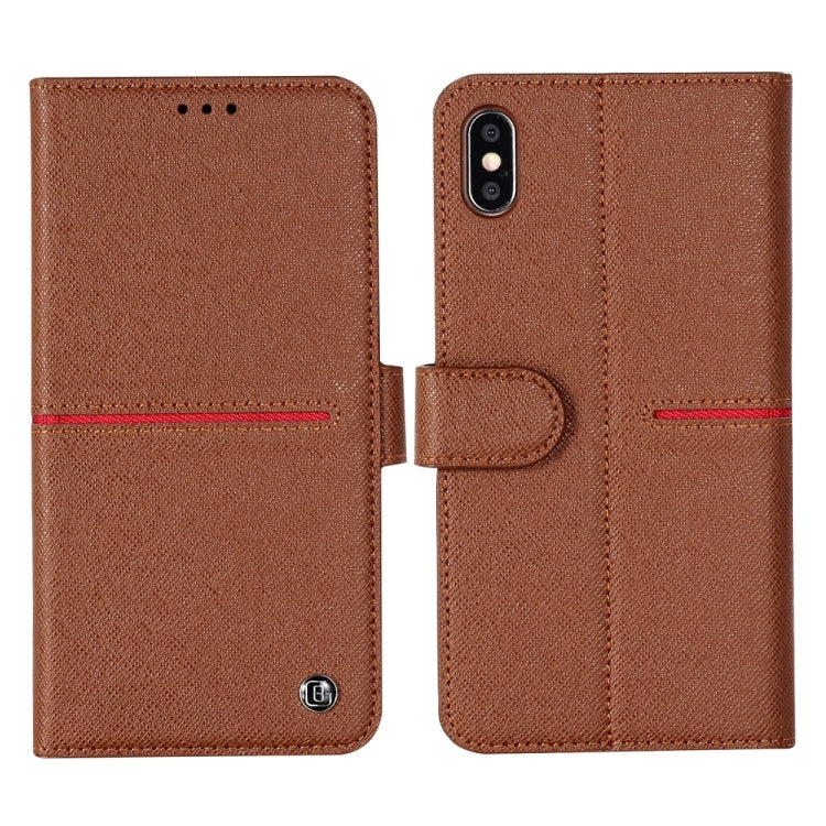 For iPhone XS / X GEBEI Top-grain Leather Horizontal Flip Protective Case with Holder & Card Slots & Wallet & Photo Frame(Brown) - More iPhone Cases by GEBEI | Online Shopping UK | buy2fix