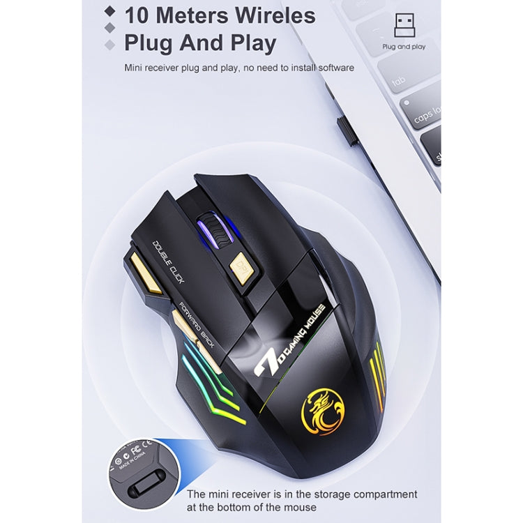 iMICE GW-X7 7-button Silent Rechargeable Wireless Gaming Mouse with Colorful RGB Lights(Black) -  by iMICE | Online Shopping UK | buy2fix