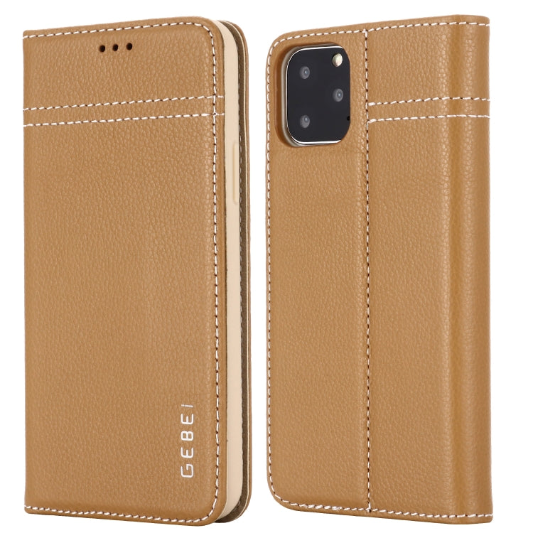 For iPhone 11 Pro GEBEI Top-grain Leather Horizontal Flip Protective Case with Holder & Card Slots(Khaki) - iPhone 11 Pro Cases by GEBEI | Online Shopping UK | buy2fix