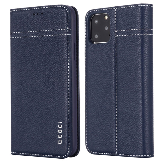 For iPhone 11 Pro GEBEI Top-grain Leather Horizontal Flip Protective Case with Holder & Card Slots(Blue)