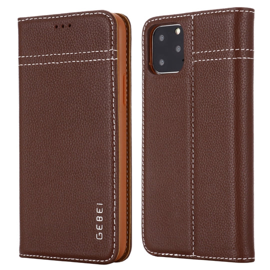 For iPhone 11 Pro GEBEI Top-grain Leather Horizontal Flip Protective Case with Holder & Card Slots(Brown)