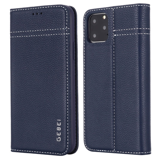 For iPhone 11 GEBEI Top-grain Leather Horizontal Flip Protective Case with Holder & Card Slots(Blue) - iPhone 11 Cases by GEBEI | Online Shopping UK | buy2fix