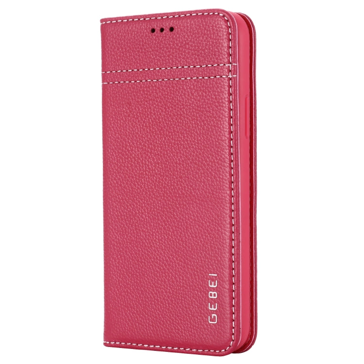 For iPhone 11 GEBEI Top-grain Leather Horizontal Flip Protective Case with Holder & Card Slots(Rose Red) - iPhone 11 Cases by GEBEI | Online Shopping UK | buy2fix