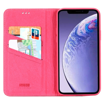 For iPhone 11 GEBEI Top-grain Leather Horizontal Flip Protective Case with Holder & Card Slots(Rose Red) - iPhone 11 Cases by GEBEI | Online Shopping UK | buy2fix