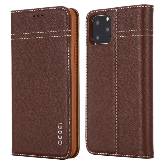 For iPhone 11 GEBEI Top-grain Leather Horizontal Flip Protective Case with Holder & Card Slots(Brown) - iPhone 11 Cases by GEBEI | Online Shopping UK | buy2fix