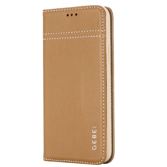 For iPhone 11 Pro Max GEBEI Top-grain Leather Horizontal Flip Protective Case with Holder & Card Slots(Khaki) by GEBEI
