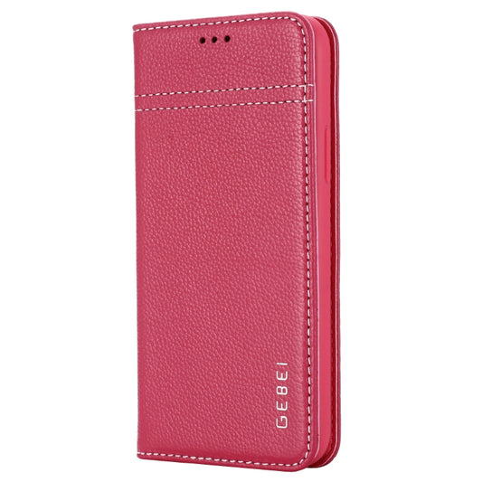 For iPhone 11 Pro Max GEBEI Top-grain Leather Horizontal Flip Protective Case with Holder & Card Slots(Rose Red) by GEBEI