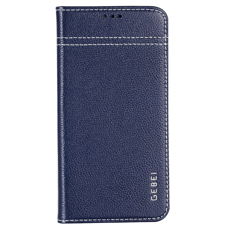 For iPhone XS / X GEBEI Top-grain Leather Horizontal Flip Protective Case with Holder & Card Slots(Blue) - More iPhone Cases by GEBEI | Online Shopping UK | buy2fix