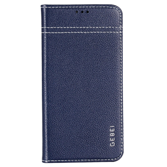 For iPhone XS / X GEBEI Top-grain Leather Horizontal Flip Protective Case with Holder & Card Slots(Blue) by GEBEI