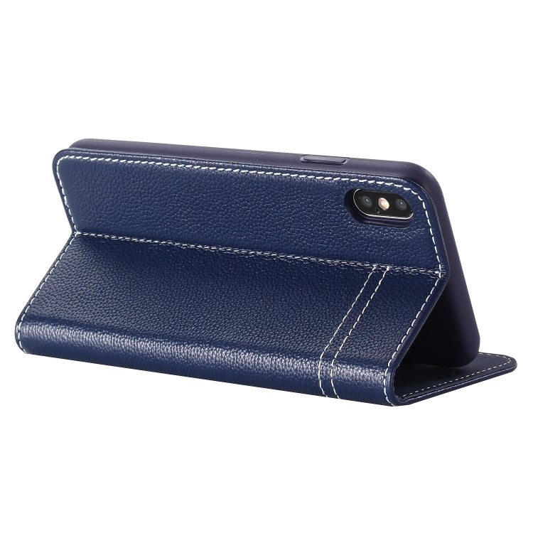 For iPhone XS / X GEBEI Top-grain Leather Horizontal Flip Protective Case with Holder & Card Slots(Blue) - More iPhone Cases by GEBEI | Online Shopping UK | buy2fix