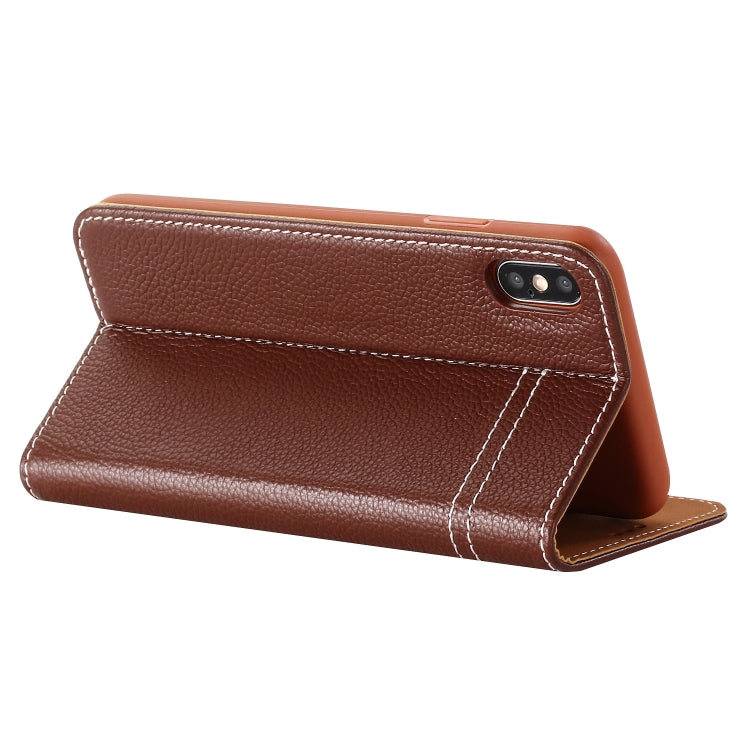 For iPhone XS / X GEBEI Top-grain Leather Horizontal Flip Protective Case with Holder & Card Slots(Brown) - More iPhone Cases by GEBEI | Online Shopping UK | buy2fix