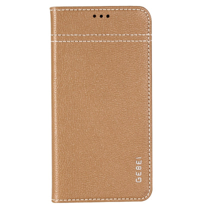 For iPhone XR GEBEI Top-grain Leather Horizontal Flip Protective Case with Holder & Card Slots(Khaki) - More iPhone Cases by GEBEI | Online Shopping UK | buy2fix