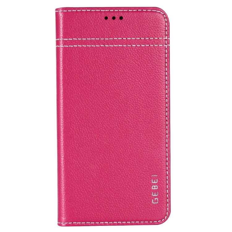 For iPhone XR GEBEI Top-grain Leather Horizontal Flip Protective Case with Holder & Card Slots(Rose Red) - More iPhone Cases by GEBEI | Online Shopping UK | buy2fix