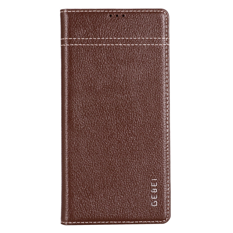 For Galaxy Note 10  GEBEI Top-grain Leather Horizontal Flip Protective Case with Holder & Card Slots(Brown) - Galaxy Phone Cases by GEBEI | Online Shopping UK | buy2fix