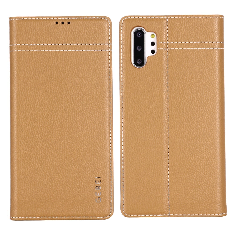 For Galaxy Note 10+ GEBEI Top-grain Leather Horizontal Flip Protective Case with Holder & Card Slots(Khaki) - Galaxy Phone Cases by GEBEI | Online Shopping UK | buy2fix