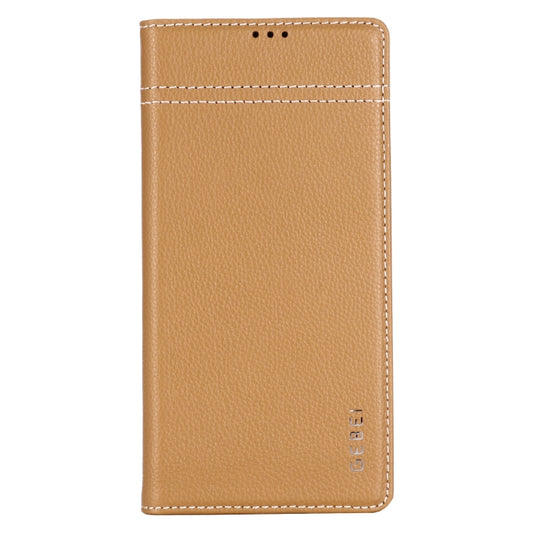 For Galaxy Note 10+ GEBEI Top-grain Leather Horizontal Flip Protective Case with Holder & Card Slots(Khaki) by GEBEI