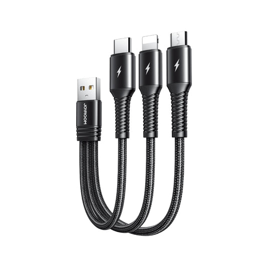 JOYROOM S-01530G9 3.5A 3 in 1 USB to Micro USB + USB-C / Type-C + 8 Pin Short Charging Cable(Black) - Multifunction Cable by JOYROOM | Online Shopping UK | buy2fix