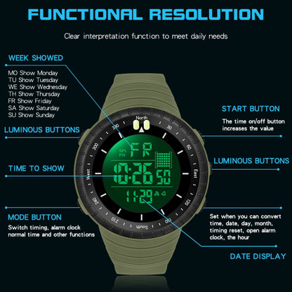 SANDA 6071 Three-split Screen LED Digital Display Luminous Stopwatch Timing Multifunctional Men Sports Electronic Watch(All Black) - Sport Watches by SANDA | Online Shopping UK | buy2fix