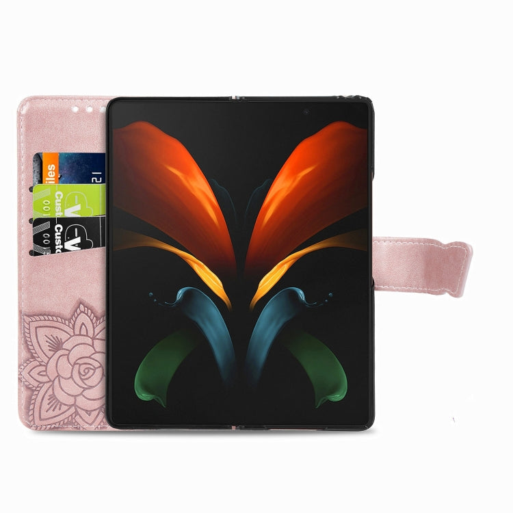 For Samsung Galaxy Z Fold3 5G Butterfly Love Flowers Embossed Horizontal Flip Leather Case with Holder & Card Slots & Wallet & Lanyard(Rose Gold) - Samsung Accessories by buy2fix | Online Shopping UK | buy2fix