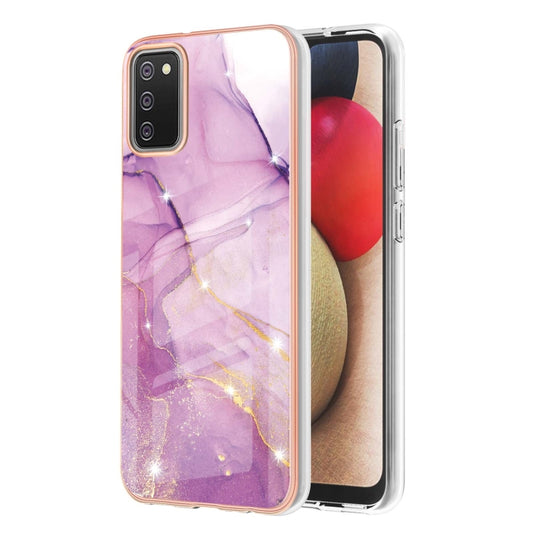 For Samsung Galaxy A02s Version Electroplating Marble Pattern Dual-side IMD TPU Shockproof Case(Purple 001) by buy2fix