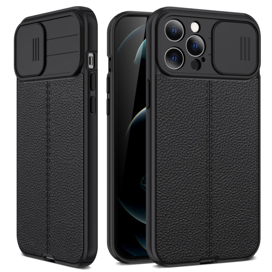 For iPhone 13 Litchi Texture Sliding Camshield TPU Protective Case(Black) - Apple Accessories by buy2fix | Online Shopping UK | buy2fix