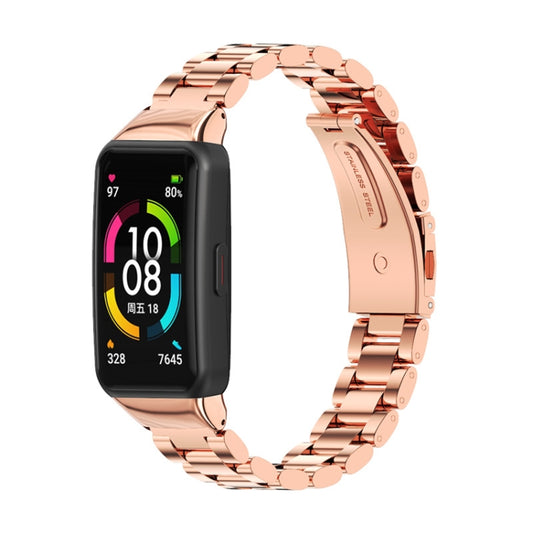 For Huawei Band 6 / Honor Band 6 / 7 MIJOBS Three Strains Stainless Steel Metal Buckle Watch Band(Rose Gold) by MIJOBS