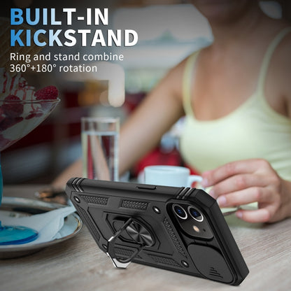For iPhone 11 Sliding Camera Cover Design TPU + PC Protective Case with 360 Degree Rotating Holder & Card Slot (Black+Black) by buy2fix