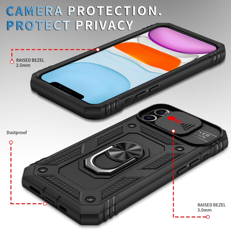 For iPhone 11 Sliding Camera Cover Design TPU + PC Protective Case with 360 Degree Rotating Holder & Card Slot (Black+Black) by buy2fix
