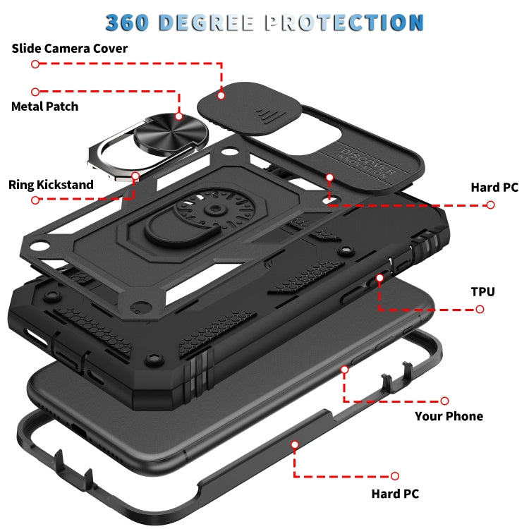 For iPhone 11 Sliding Camera Cover Design TPU + PC Protective Case with 360 Degree Rotating Holder & Card Slot (Black+Black) by buy2fix