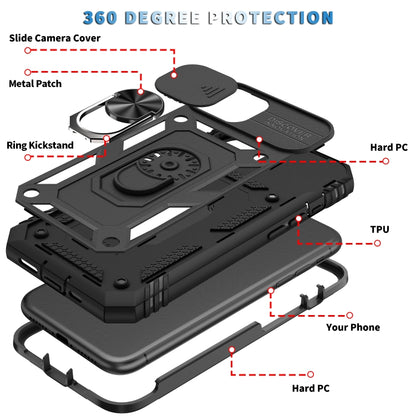 For iPhone 11 Sliding Camera Cover Design TPU + PC Protective Case with 360 Degree Rotating Holder & Card Slot (Black+Black) by buy2fix