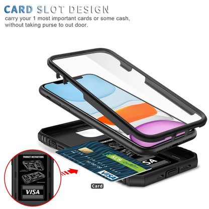 For iPhone 11 Sliding Camera Cover Design TPU + PC Protective Case with 360 Degree Rotating Holder & Card Slot (Black+Black) by buy2fix