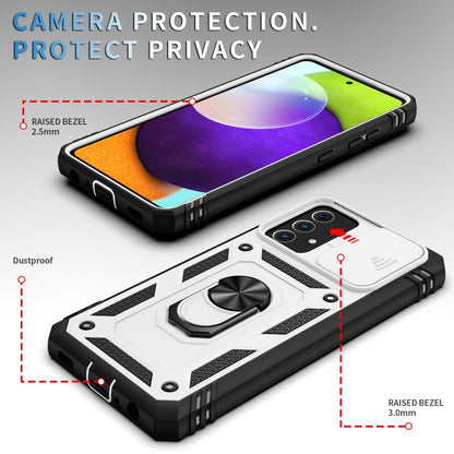 For Samsung Galaxy A52 Sliding Camera Cover Design TPU + PC Protective Case with 360 Degree Rotating Holder & Card Slot(White+Black) - Samsung Accessories by buy2fix | Online Shopping UK | buy2fix