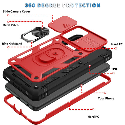 For Samsung Galaxy A52 Sliding Camera Cover Design TPU + PC Protective Case with 360 Degree Rotating Holder & Card Slot(Red+Black) - Samsung Accessories by buy2fix | Online Shopping UK | buy2fix