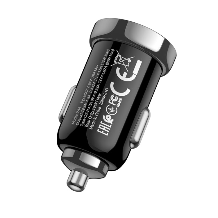 hoco Z44 Leading PD 20W USB-C / Type-C + QC 3.0 USB Car Charger(Black) - Car Charger by hoco | Online Shopping UK | buy2fix