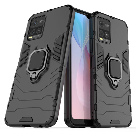 Pour Vivo Y21 Étui de protection antichoc PC + TPU avec support d'anneau magnétique (noir)