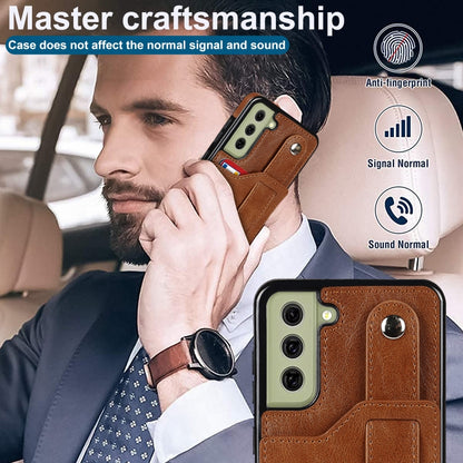 For Samsung Galaxy S21 FE Crazy Horse Texture Shockproof TPU + PU Leather Case with Card Slot & Wrist Strap Holder(Brown) by buy2fix