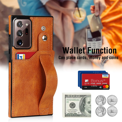 For Samsung Galaxy Note20 Ultra Crazy Horse Texture Shockproof TPU + PU Leather Case with Card Slot & Wrist Strap Holder(Yellow) by buy2fix