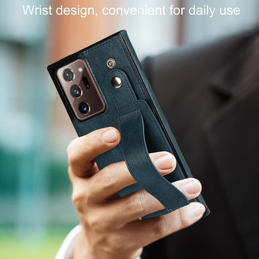For Samsung Galaxy Note20 Ultra Crazy Horse Texture Shockproof TPU + PU Leather Case with Card Slot & Wrist Strap Holder(Sapphire Blue) by buy2fix